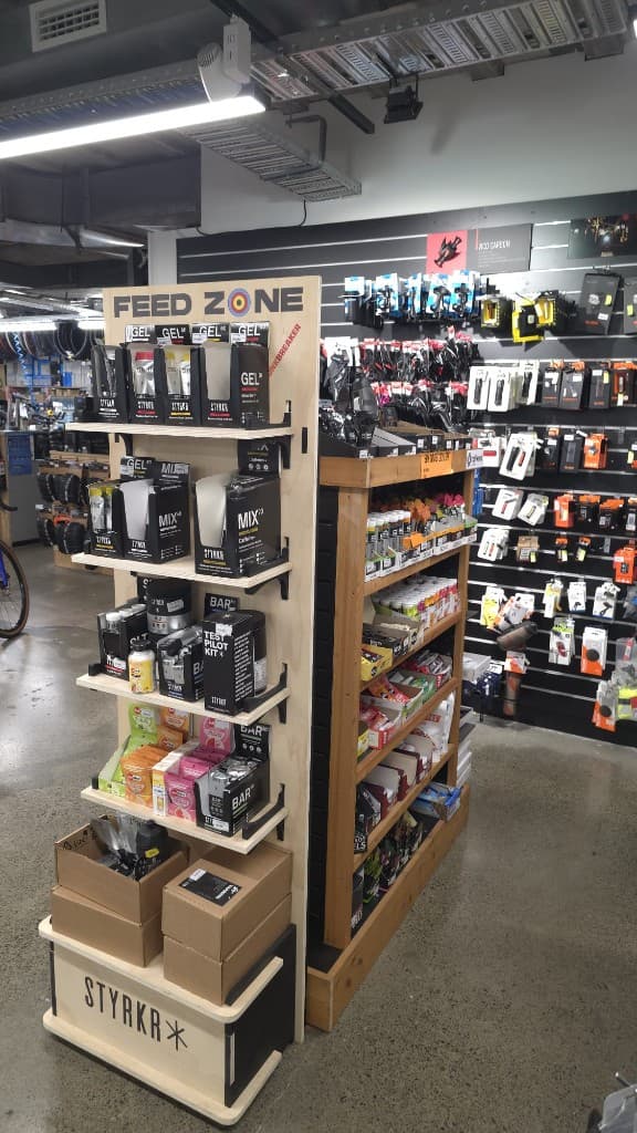 Styrkr nutrition display in the Pedal Project shop
